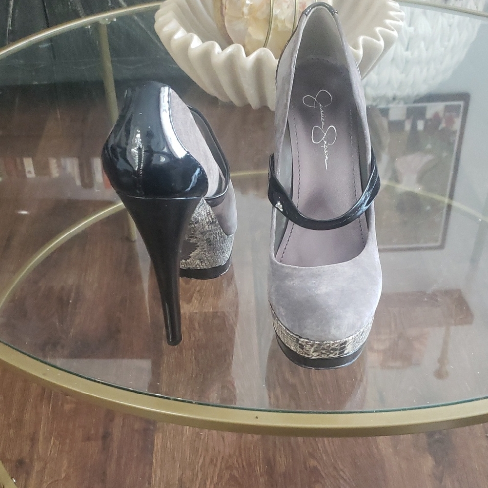 Jessica Simpson Black and Gray Platform Heels